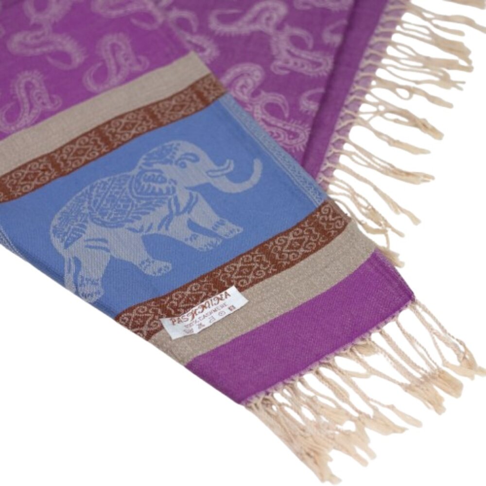 Pashmina 100% Cashmere Scarf Shawl Elephant Print Fringe